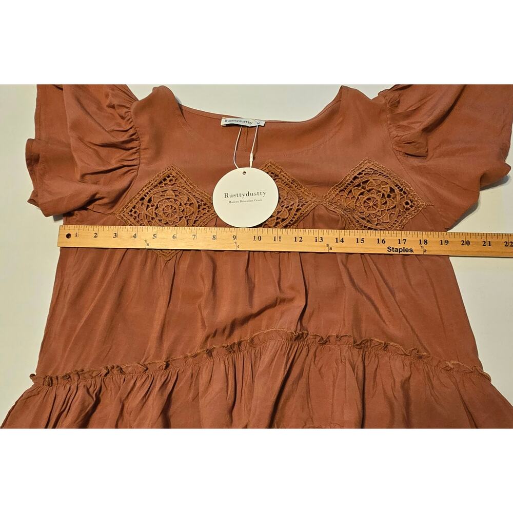 Rusttydustty Top Womens Size Medium Rust Brown Peplum Hem Bohemian Festival NWT - Picture 7 of 8
